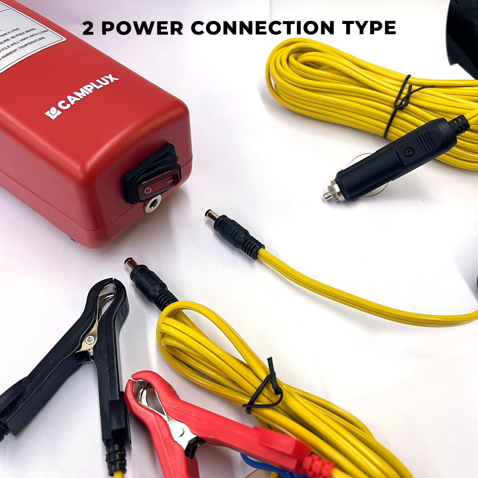 CAMPLUX - Kit de bomba de agua de 12 V con interruptor de seguridad, cable de clip de cocodrilo y cable para encendedor de cigarrillos