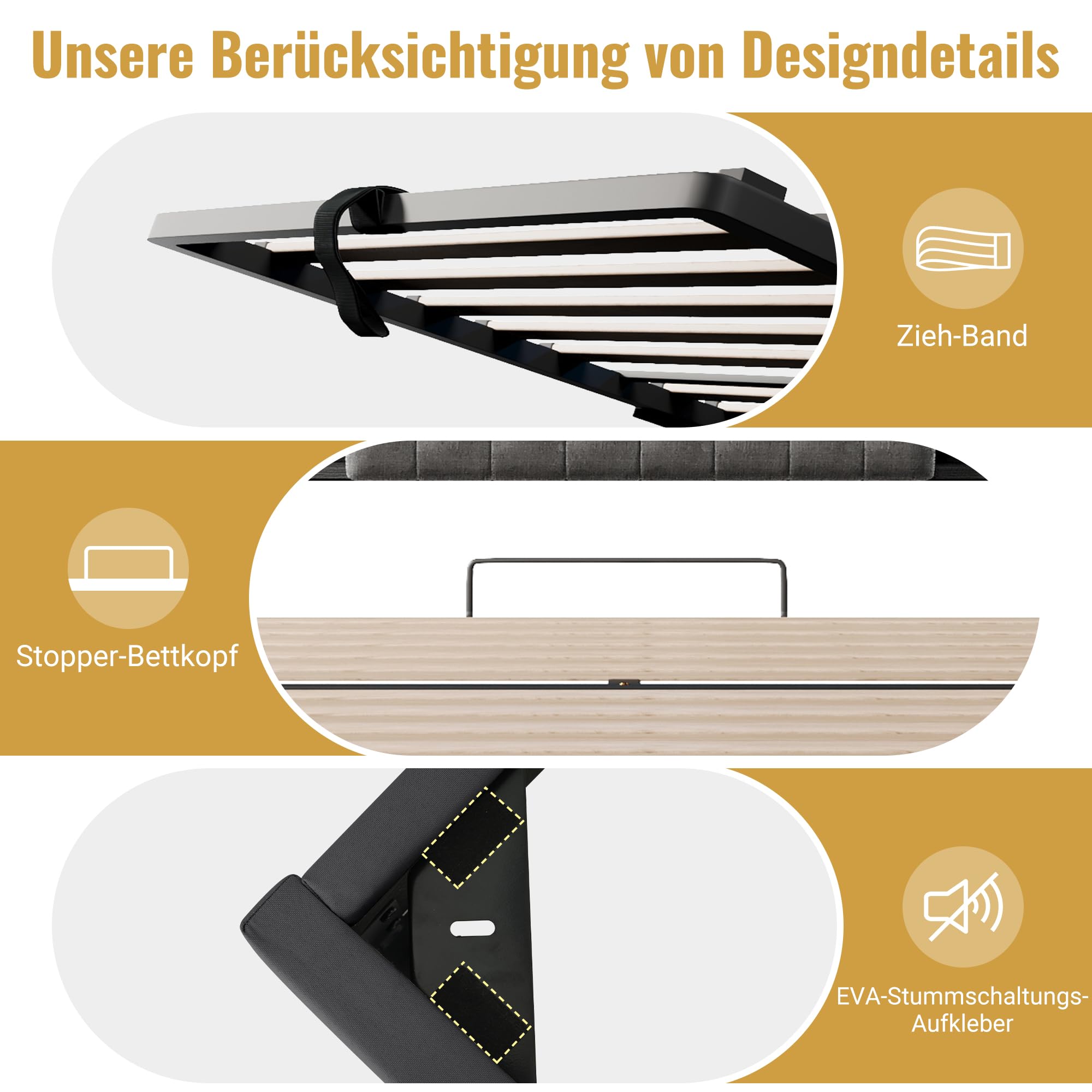 DEKKETO Lit Coffre 180x200 avec Sommier LED et USB, Lit 2 Personnes, Gris