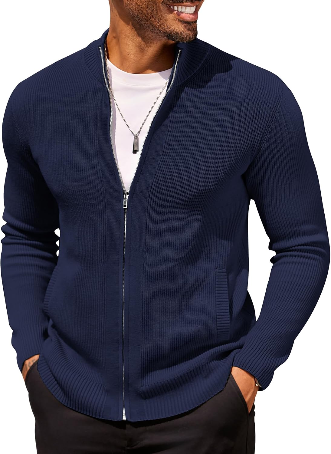COOFANDY Mens Zip Up Cardigan Sweater Slim Fit Casual Full Zipper Sweaters