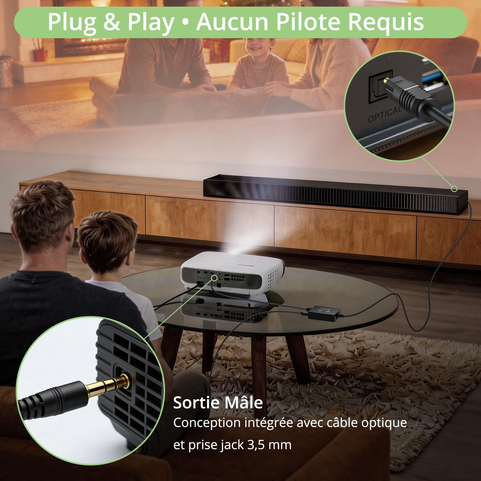 Câble convertisseur audio analogique vers numérique 3.5mm optique 1m 1.2m Plug and Play