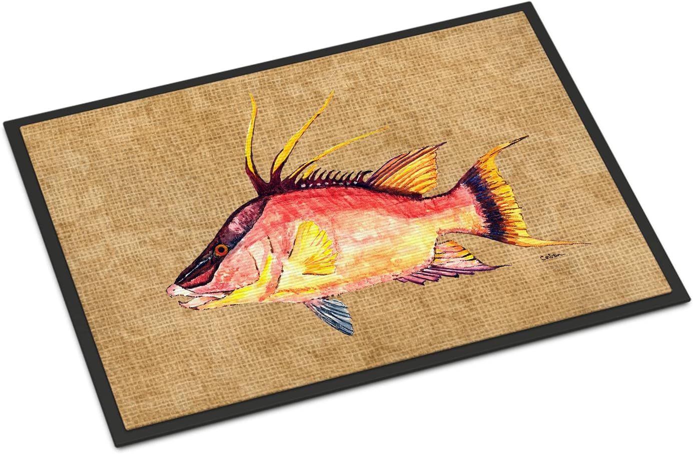 Caroline's Treasures 8803JMAT Hog Snapper Doormat 24x36 Front Door Mat Indoor Outdoor Rugs for Entryway, Non Slip Washable Low Pile, 24H X 36W