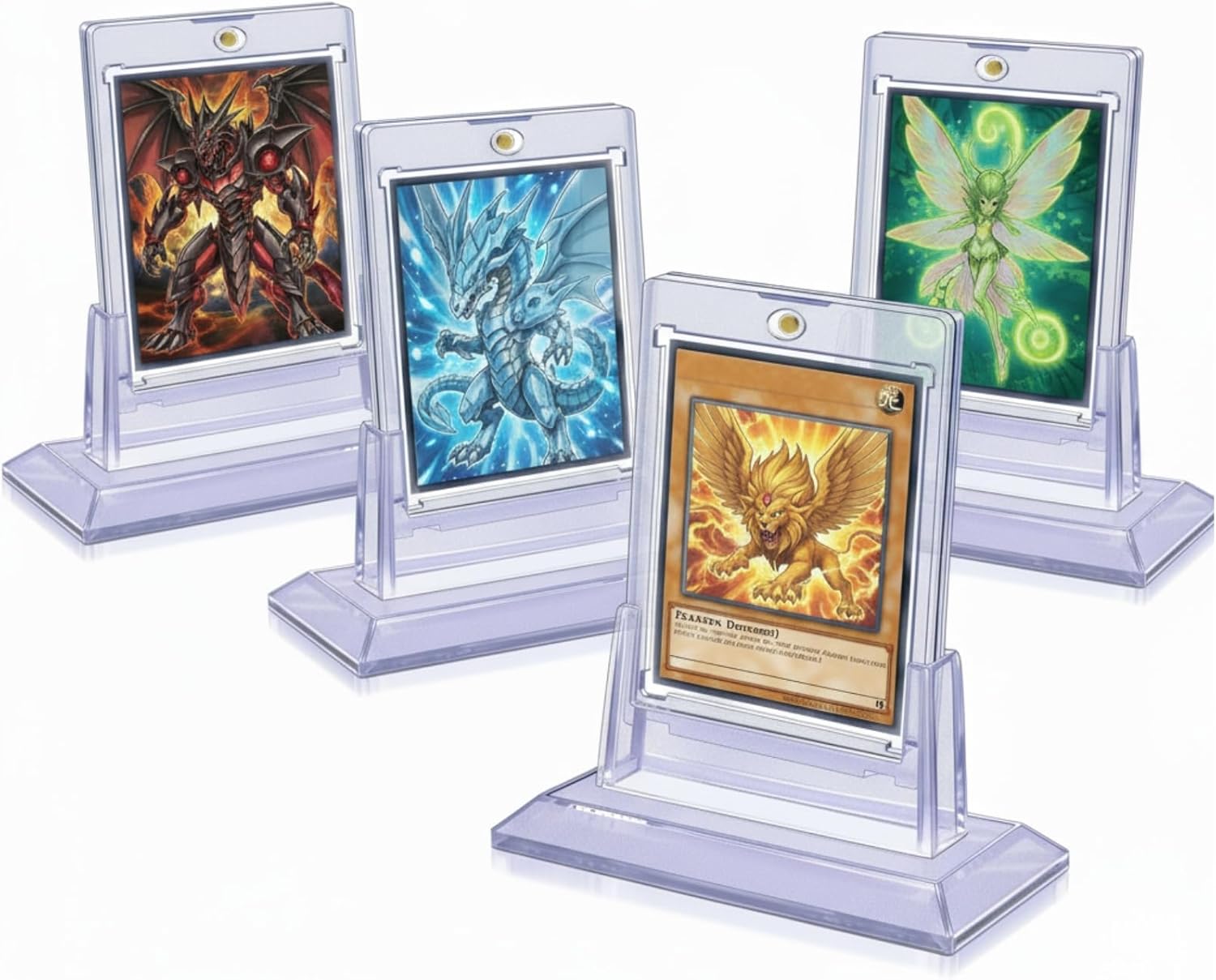 4-Pack Magnetic Card Holders for Trading Cards, 35pt Baseball Card Holders with 4 Acrylic Stands,Card Protector Hard Plastic Fit for YuGiOh, MTG and Sport Cards