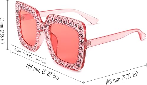 Miniatura 6 de FEISEDY - Gafas de sol de cristal brillante para mujer, gran tamaño, cuadradas, marco grueso, B2283