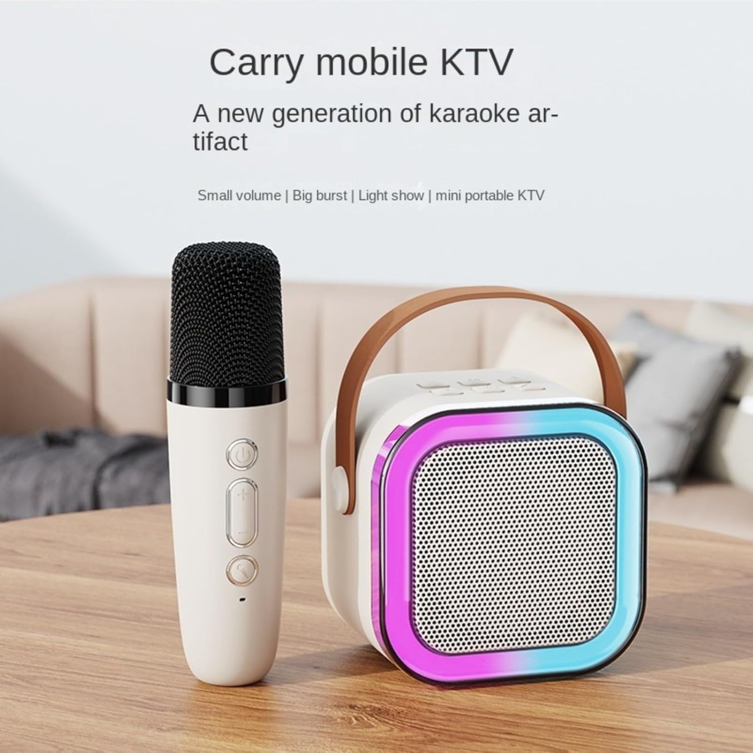 Mini Portable Karaoke Machine Wireless Bluetooth Audio Mini Karaoke Machine with 2 Wireless Microphones Home Karaoke All-in-One