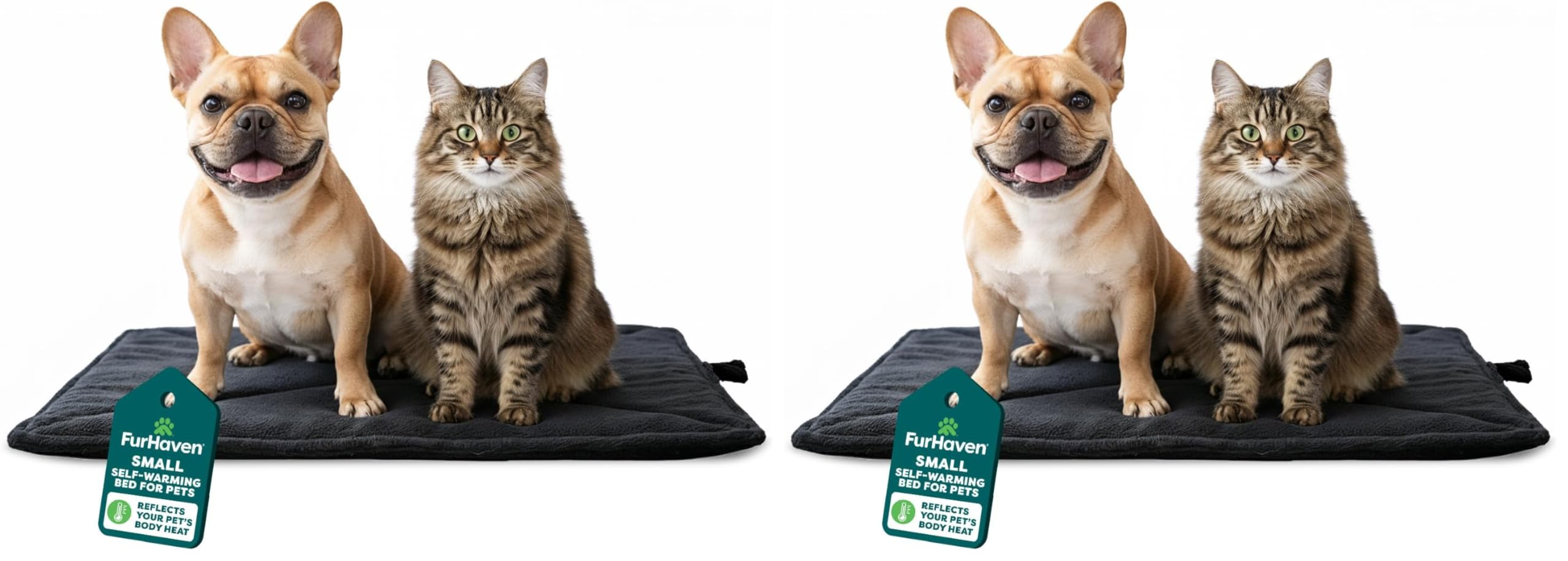 Furhaven ThermaNAP Self-Warming Cat Bed for Indoor Cats & Small Dogs, Washable & Reflects Body Heat - Quilted Faux Fur Reflective Bed Mat - Black, Small (Pack of 2)