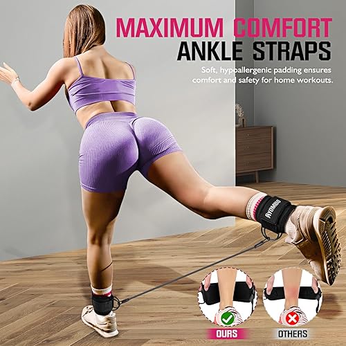 Miniatura 5 de Bandas de resistencia con puños, bandas de tobillo para entrenamiento, equipo de fitness en casa para piernas y glúteos, bandas de ejercicio para