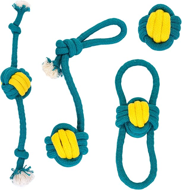 CHIWAVA 4 Pack 100% Cotton Rope Dog Toy for Small Dogs Ball Knot Tug Chew Toys Set Puppy Teething Cleaning Play Assorted Color