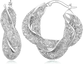 14K Gold Plated 25–33mm Mesh Hoop Earrings for Women, Cubic Zirconia, 925 Sterling Silver Post, Hypoallergenic Jewelry