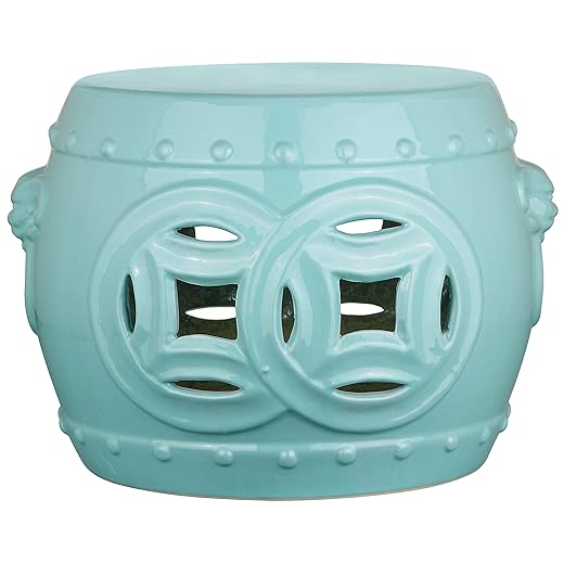 Safavieh Mei Double Coin Ceramic Decorative Garden Stool, Light Blue