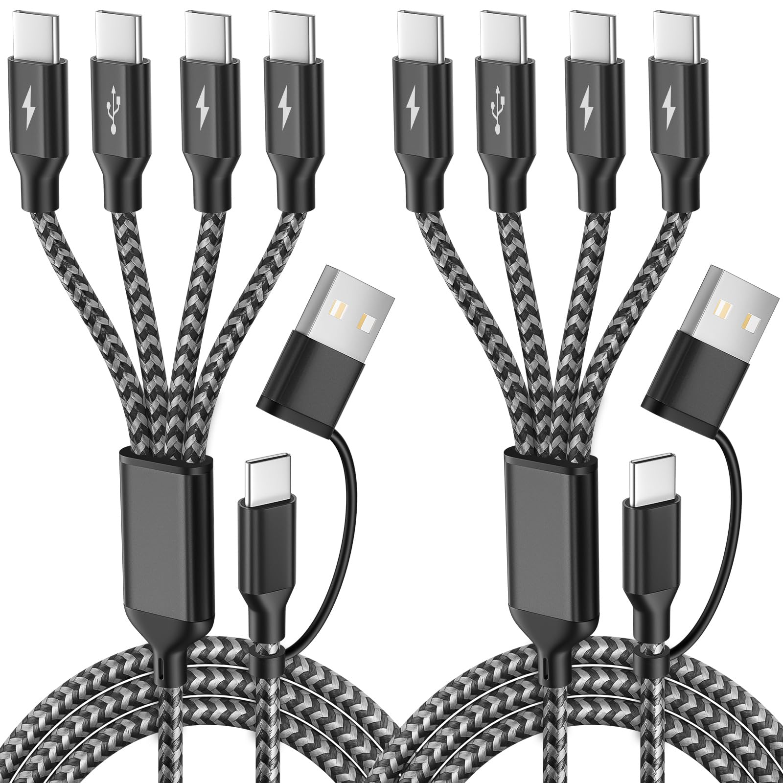 Cavo di ricarica multi splitter USB C, cavo di ricarica USB A/C a USB C, cavo di ricarica doppio tipo C, cavo di ricarica multi 4 in 2 con 4 connettori di tipo C, compatibile con iPhone 16/15/telefoni