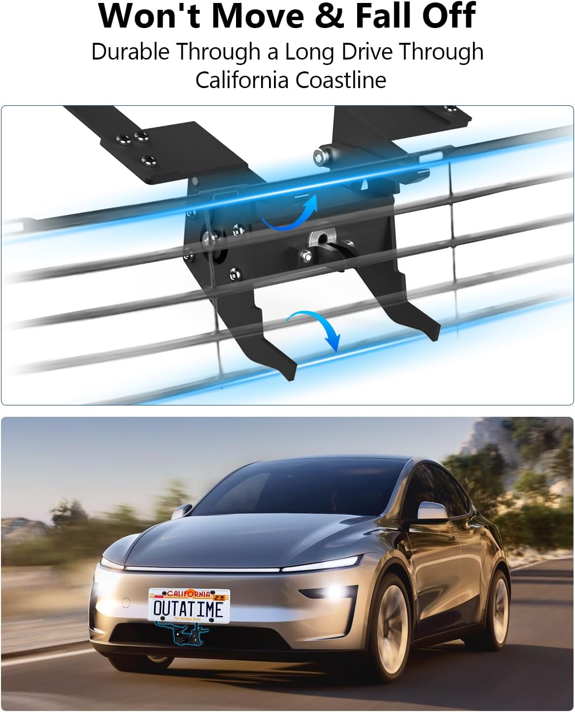 No Drill Front License Plate Holder for Tesla Model Y Juniper 2025-2026, Camera-Compatible Plate Bracket Mount Lockable Anti-Theft No Adhesives License Plate Frame Car Wash Safe Model Y Accessories