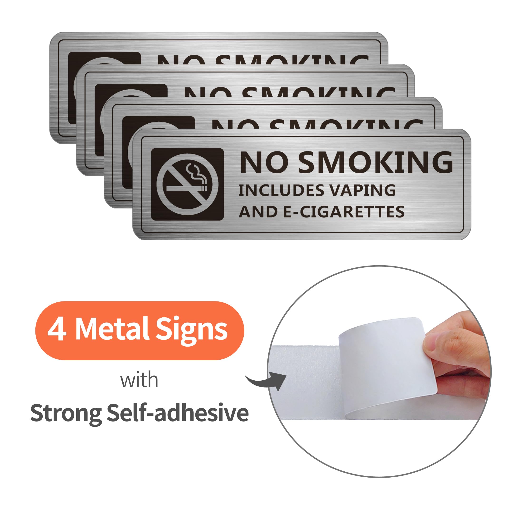 Señales de advertencia de no fumar para el hogar y el negocio (paquete de 4) autoadhesivas con texto en inglés "No Vaping", de aluminio libre de óxido, para uso en interiores y exteriores (níquel