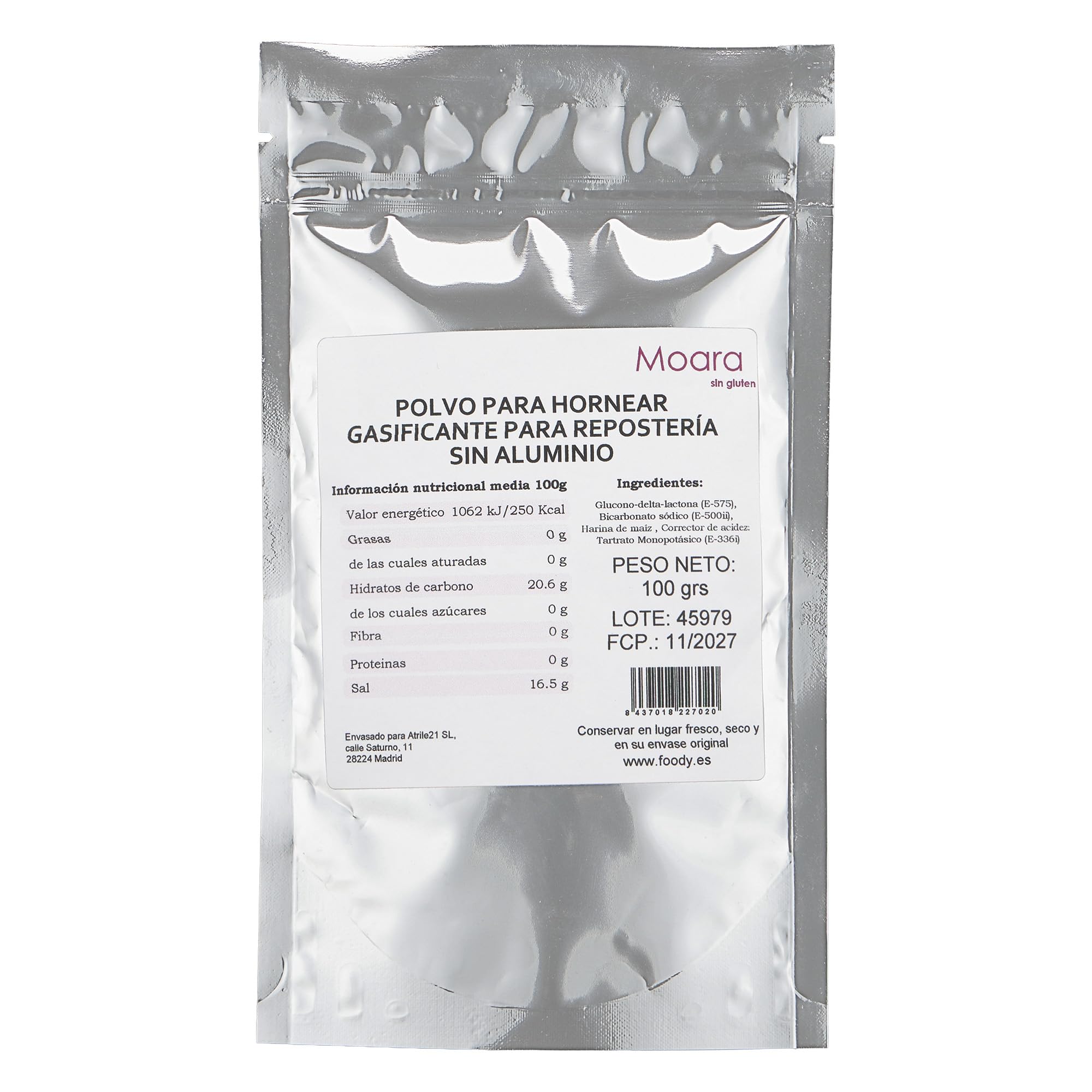 MOARA Impulsor para Repostería Sin Aluminio Sin Gluten Vegano 100 g