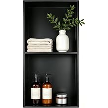 Shower Niche Stainless Steel Black 60 x 30 cm No Tiles Required Wall Niche Double Shelves Readed Shower Niche for Bathroom Storage Over-mounted