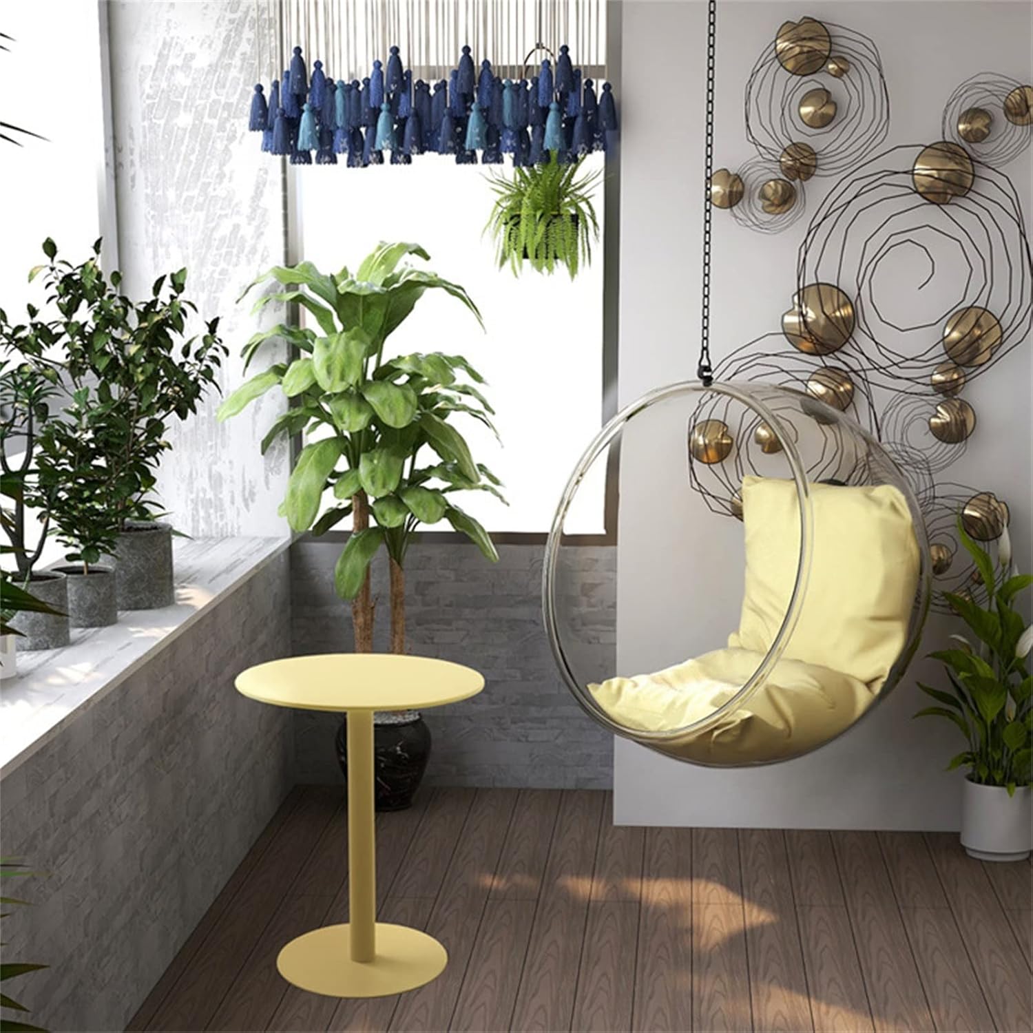 Round Pub Bar Table,( Round Bar and Pub Table, Iron Top Modern Style Standing Circular Cocktail Table Suitable for Living Room, Restaurant Bistro Table (Color : Yellow, Size : Dia 40.5cm(16