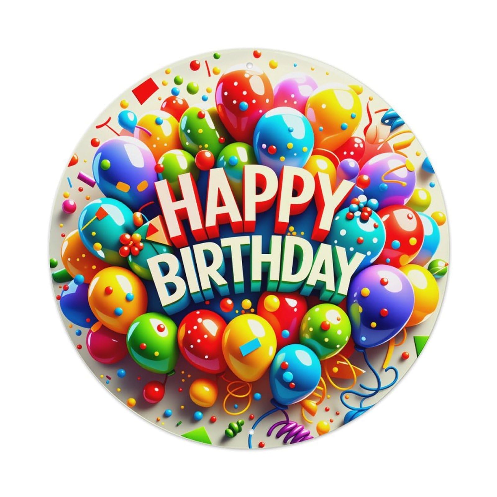 Happy Birthday Balloons Celebration Colors Round Tin Sign Vintage Metal Poster Retro Bar, Home, Man Cave, Kitchen, Laundry Room Wall Art Decor Gift 8x8Inch