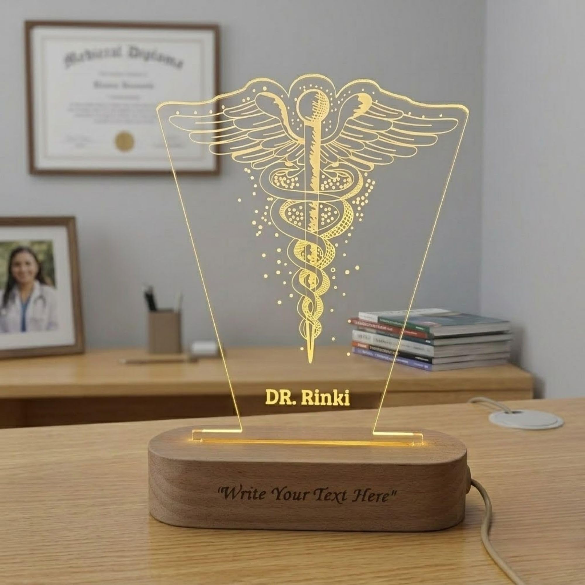SHAYONA Gift Best Thank You Gift for Doctor | Personalized Acrylic Led Desk Lamp with Medical Sign | 3D Illusion Effect Desk Lamp.-22cm-image-21