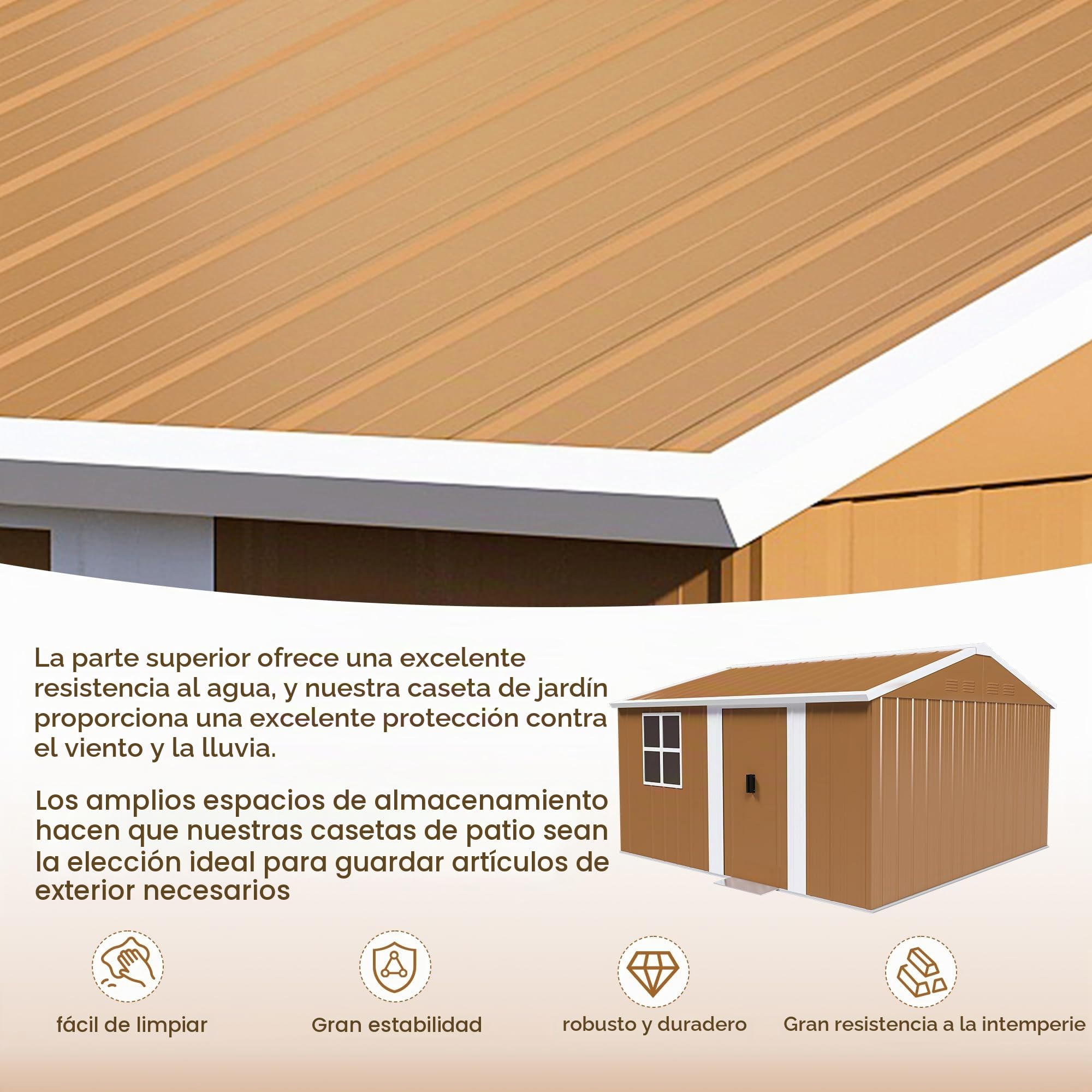 Caseta de jardín de metal, 360 x 297 x 194 cm, cobertizo de metal | Ventanas, Impermeable, Puerta con cerradura y ventilación, Sin suelo