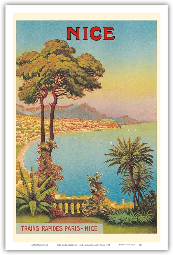 Pacifica Island Art Nice, France - Cote d'Azur - French Riveria - Vintage Travel Poster by Morel De Tangry c.1900 - Master Print 12in x 18in