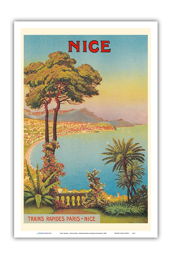 Pacifica Island Art Nice, France - Cote d'Azur - French Riveria - Vintage Travel Poster by Morel De Tangry c.1900 - Master Print 12in x 18in