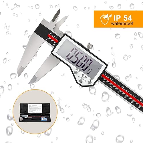 Miniatura 29 de Adoric Calibre digital, pinza digital electrónica cuerpo de acero inoxidable con pantalla LCD grande 0-6 pulgadas Conversión de Plateado