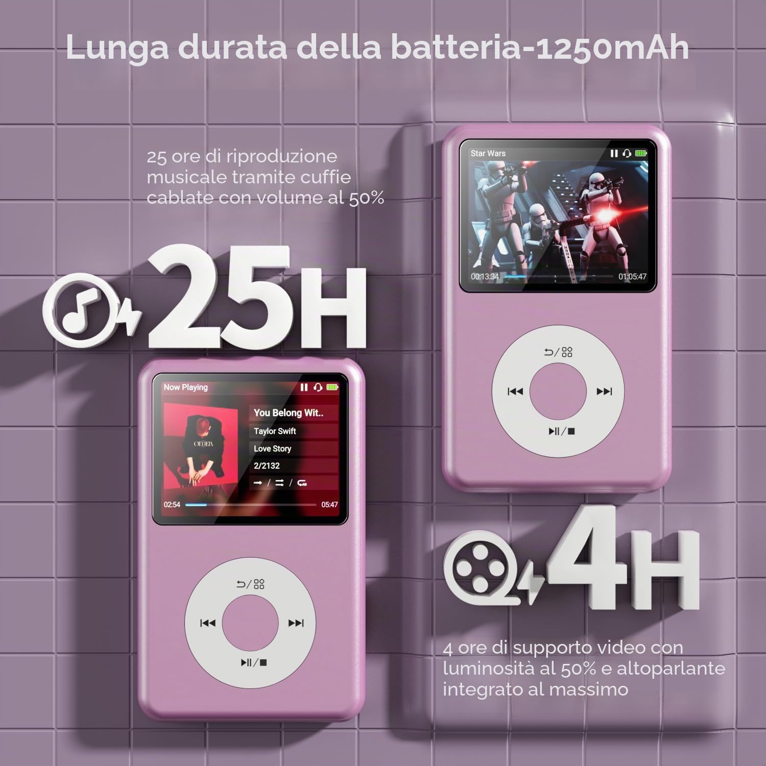 Innioasis Y1 Classe e raffinatezza senza tempo 128 GB Lettore musicale digitale per bambini (viola)