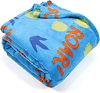 Vista 1 de Manta azul para niños con huellas de dinosaurio, 50 x 60 pulgadas, suave y acogedora manta de dinosaurio para sofá cama, manta de felpa con temática