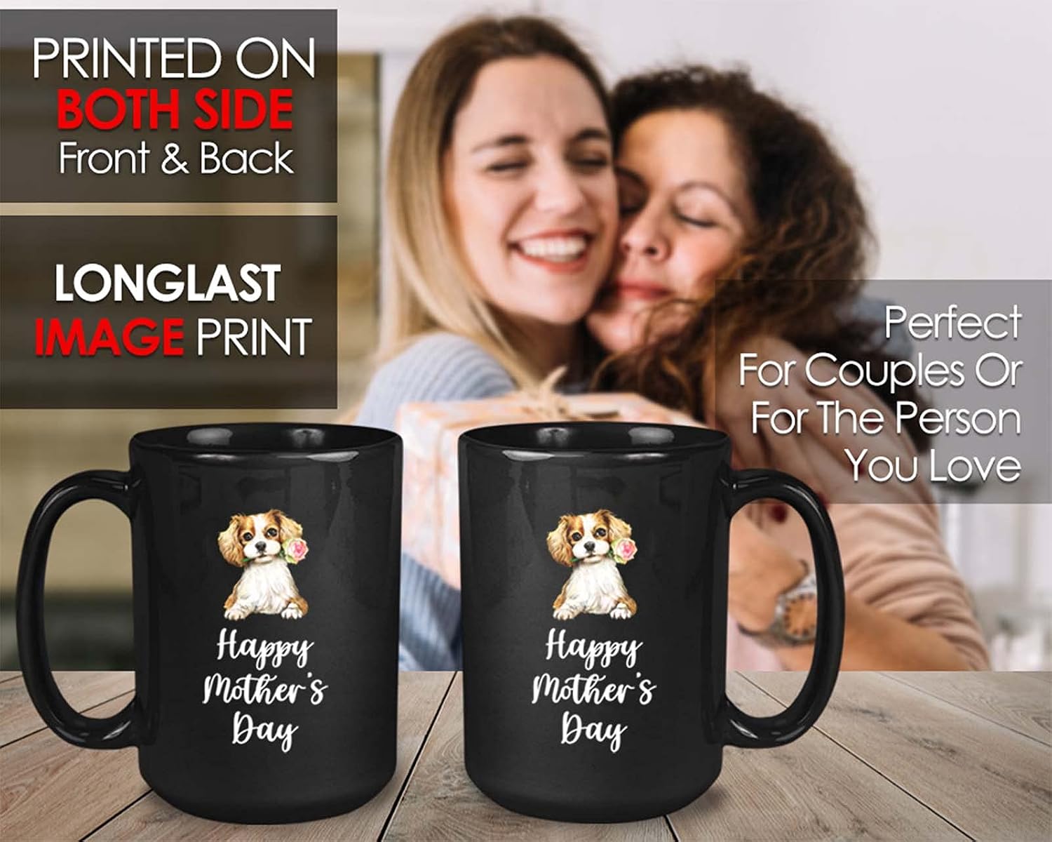 Bubble Hugs Dog Lover Coffee Mug 15 Oz Black - Happy Mother's Day - Mother's Day Mama Pet Owner Puppy Animal Lover Paw Birthday