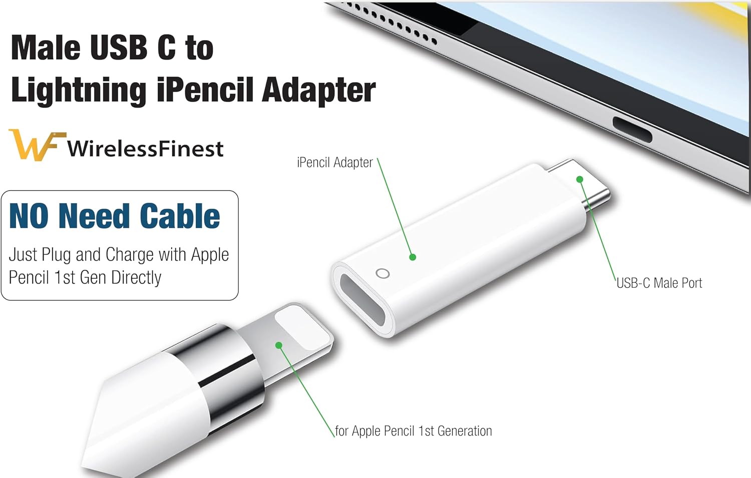 USB C to Lightning Adapter Charging Dongle Connector for iPad 10th Generation, Male USB-C to Female Charger Adapters + Bluetooth Pairing for Apple Pencil 1st Work with iPad 10th + Nib +Anti-Lost Cord