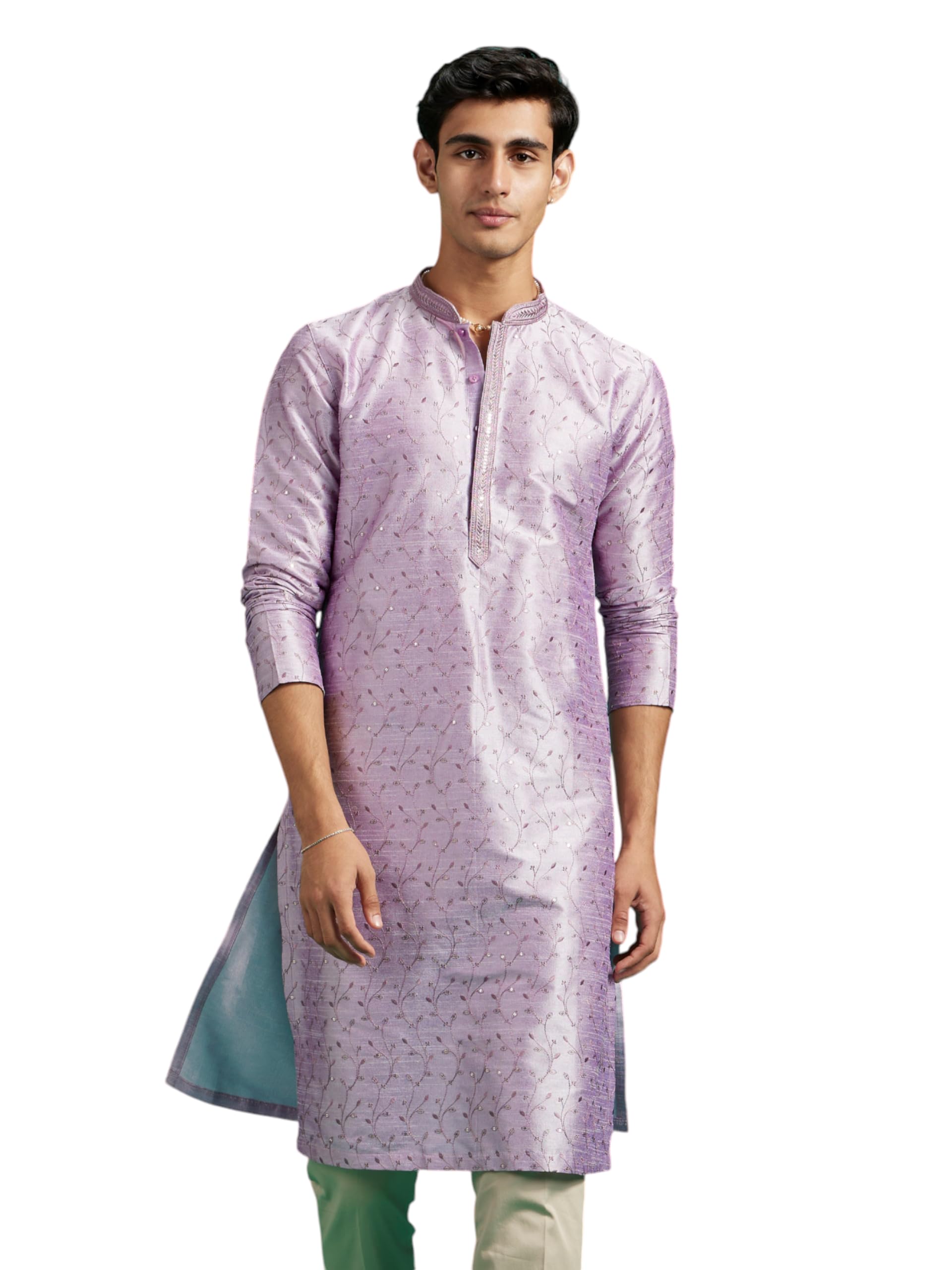 Men's Art Silk Thread Work Sequined Kurta (1pc)-image-38