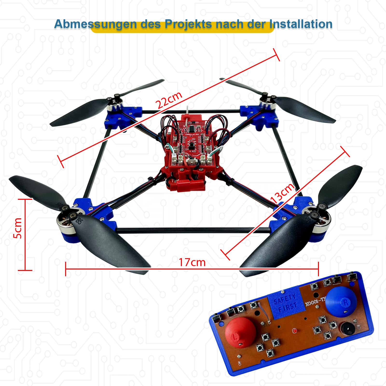 Quadrotor-Drohnen-DIY-Kit Ein einzigartiges STEM-Projekt mit Bürstenlosem Motor, optischem Flussschweben, Ein-Klick-Start und -Landung sowie 360°-Umdrehung für DIY-Enthusiasten, um die Grundlagen der