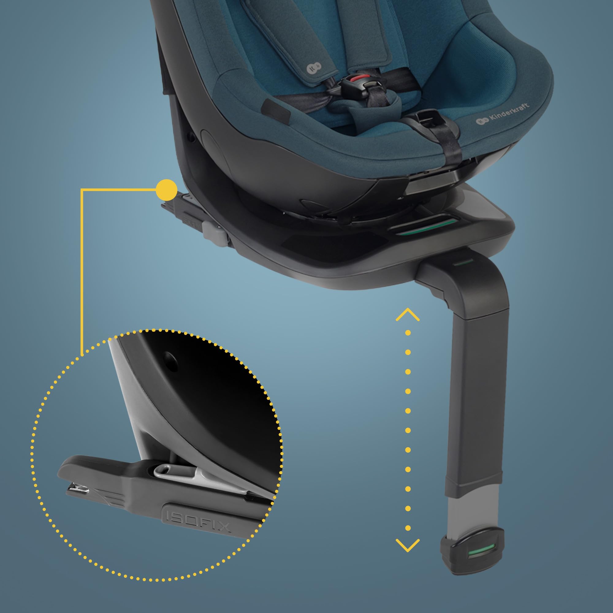 Kinderkraft I-GUARD i-size 40-105 cm Kindersitz mit Isofix base und Stützfuß, speziellen Sicherheitssystemen, Reboarder 360 grad drehbar, Reclining, Kopfstütze mit einer Hand einstellen, Grau