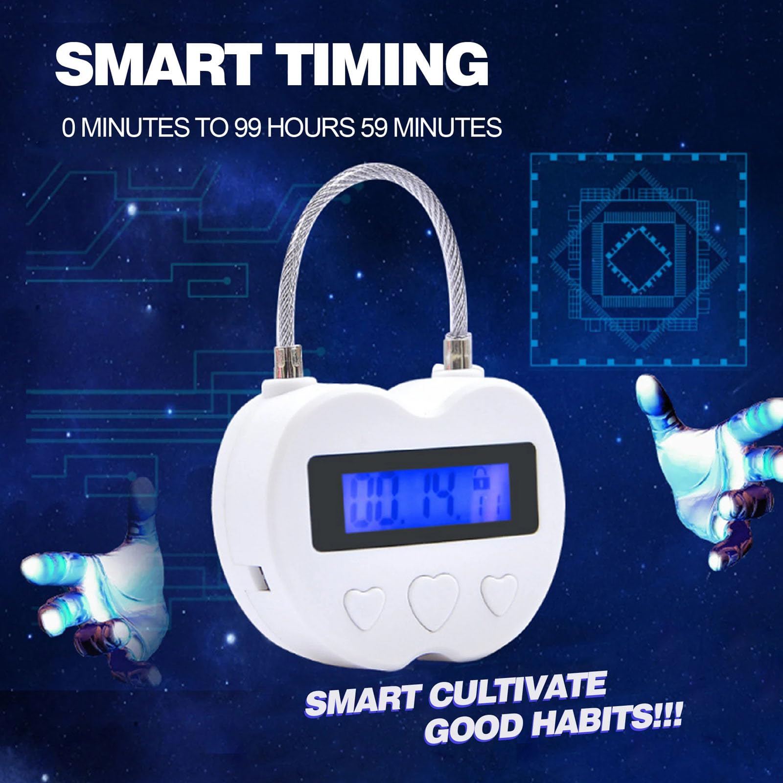 Meichoon Timer Lock Smart Padlock for Chastity Control LCD Display 99-Hour Countdown USB Rechargeable Ideal for Adult Games and Behavioral Training White - Image 2
