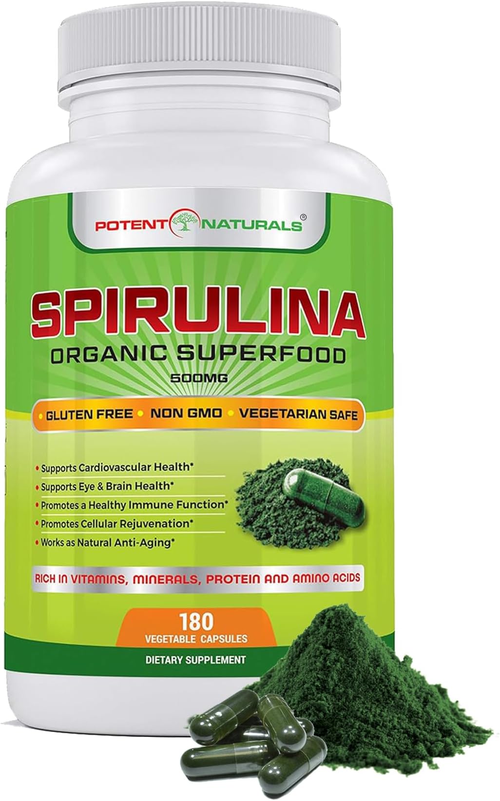 ORGANIC SPIRULINA Superfood | 180 Vegetarian Capsules