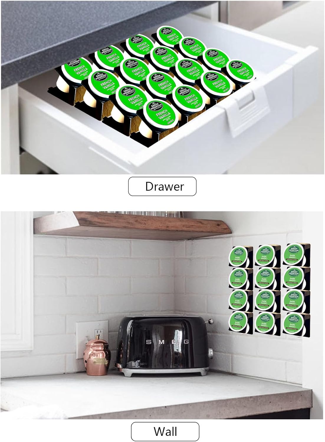 K Cup Coffee Pod Holder Stand,Magnetic or Self-Adhesive (12 Black)