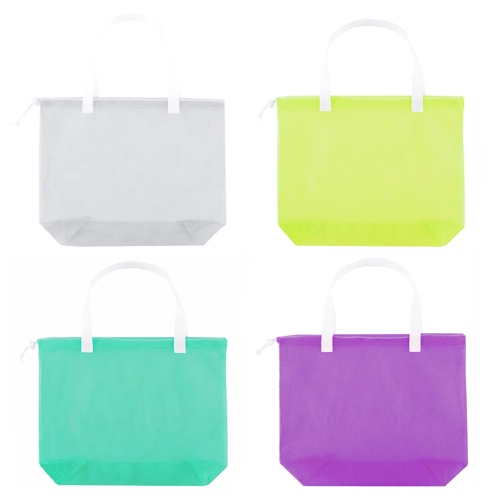 hsmyank 4Pieces Cute Mesh Pool Tote Bags,Mesh Beach Bags With Drawsting For Swim,Travel,Party