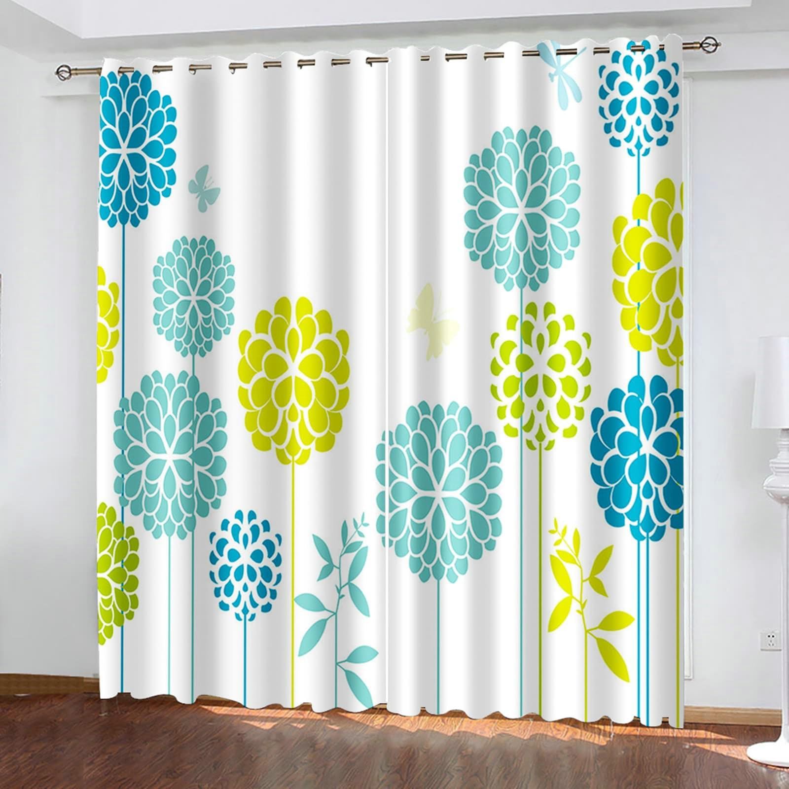 Zasłony zaciemniające, zestaw 2 paneli o długości 160 cm, zasłony termiczne 40 szer. x 160 cm dł. kwiaty i liście, zaciemniające zasłony okienne do sypialni