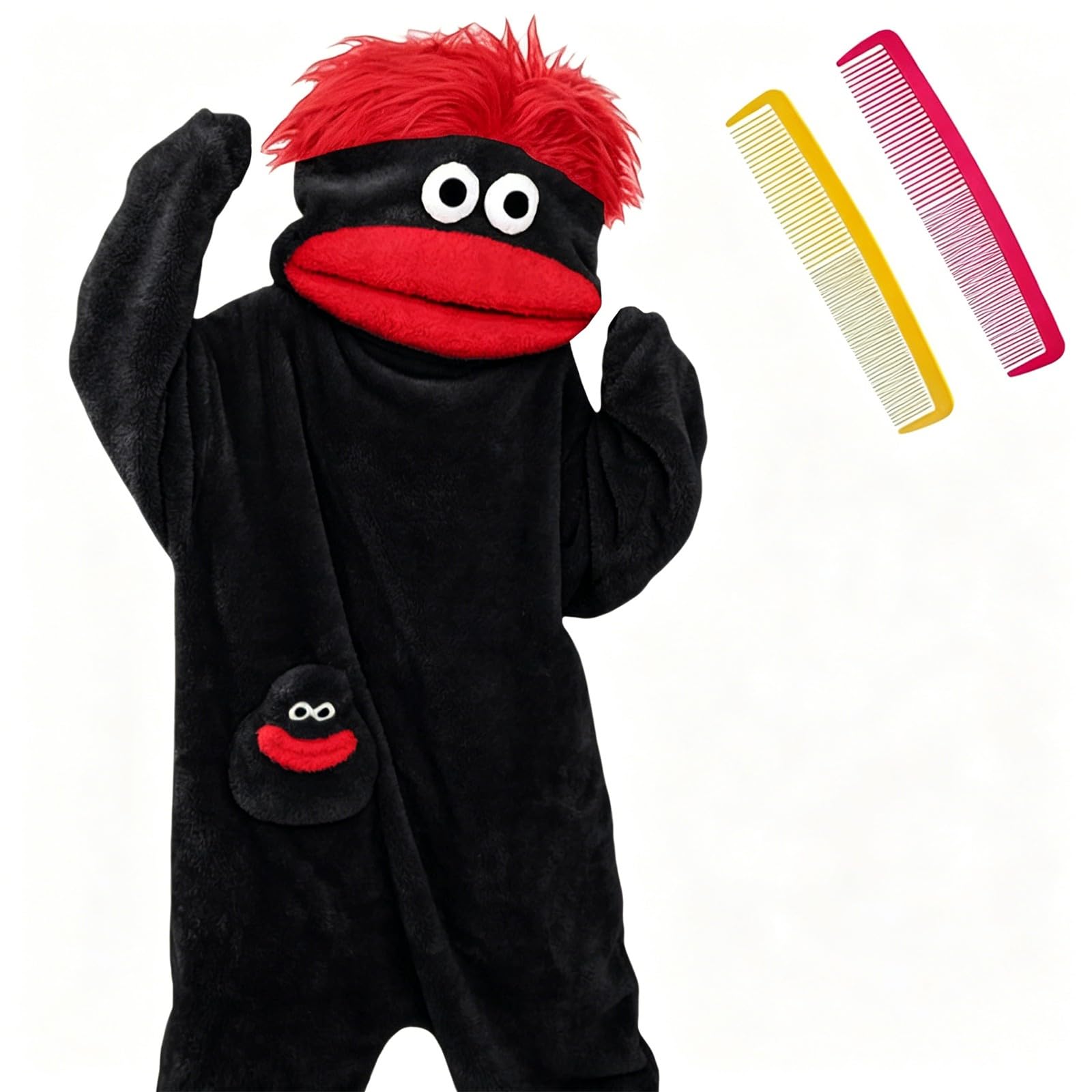Funny Monster Onesie Silly Big Mouth Onesie Halloween Costumes Soft Cozy Fancy Dress Outfit Hooded One-Piece Pajamas Long Sleeves Loungewear for Adults (02-1-Black, S) — image 1