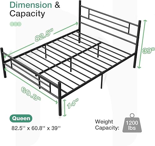 Miniatura 46 de Novilla - Base de cama con cabecera y estribo, plataforma de metal de 14 pulgadas con almacenamiento debajo de la cama, no necesita somier, soporte