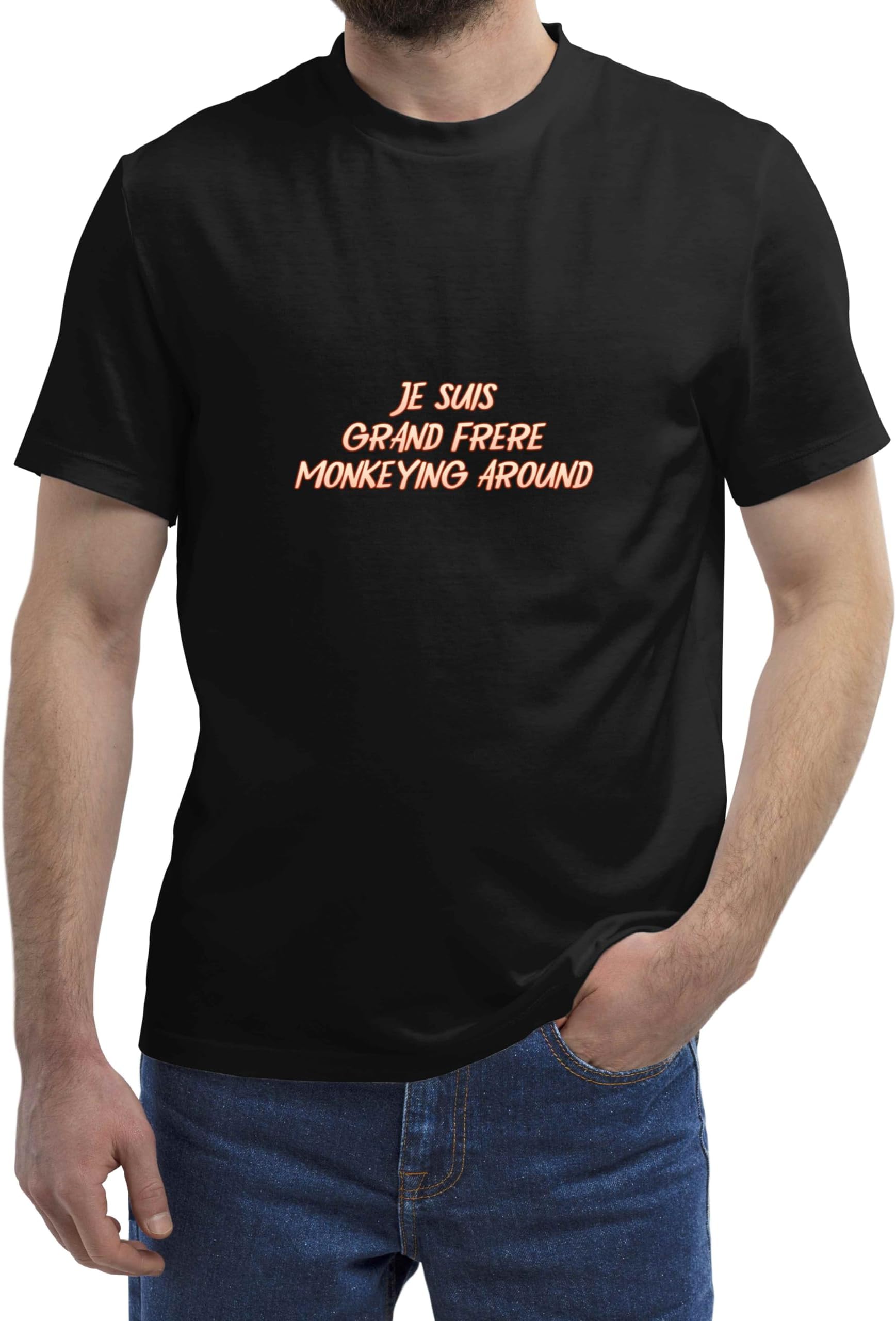 French Quote Je Grand Frere - Funny Gifts Idea for Older Brothers - Monkeys Graphic Design on Men Women Multi Size Black T-shirt