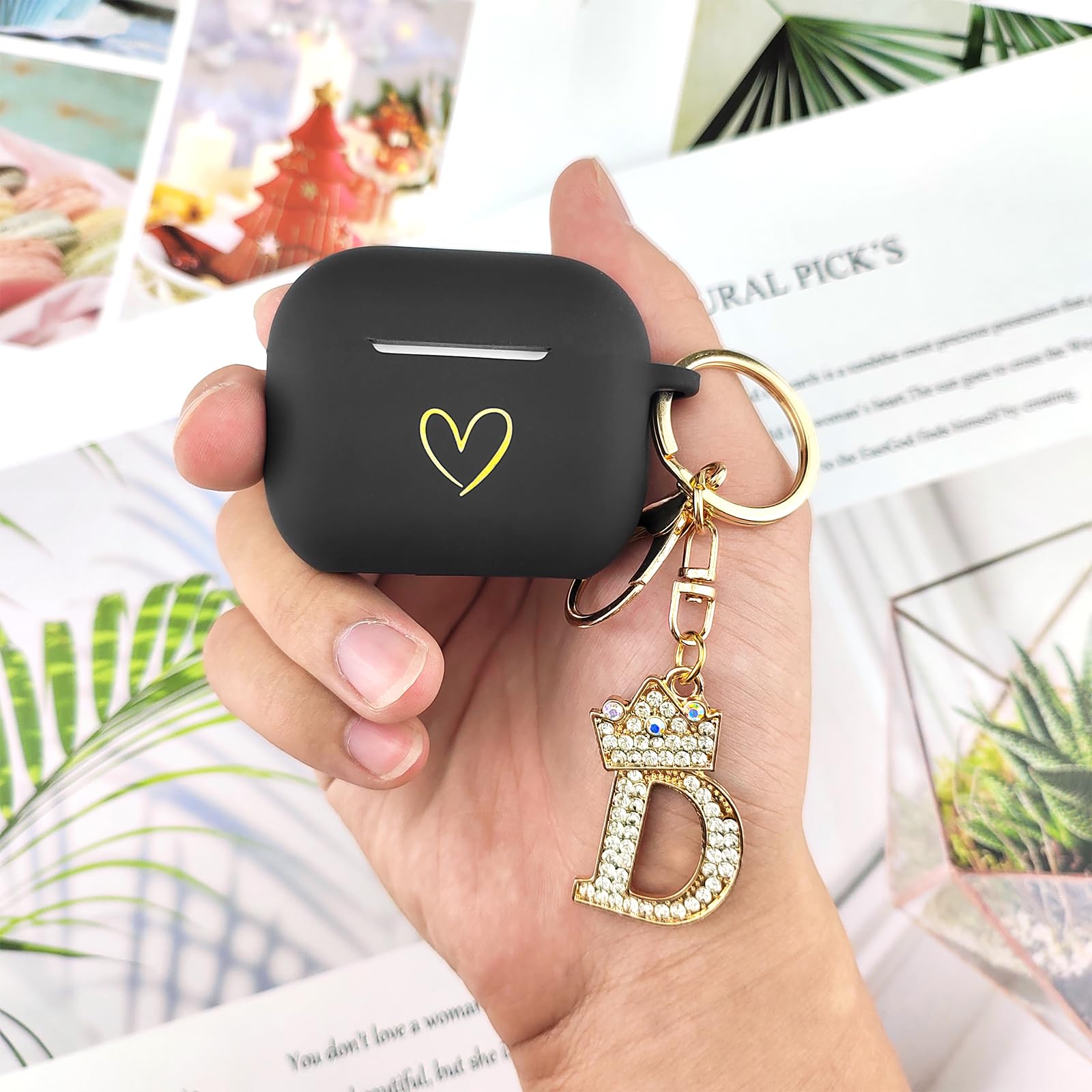 AIIEKZ Compatible with AirPods 3 Case Cover 2021, Soft Silicone Case with Gold Heart Pattern for Air( blue)
