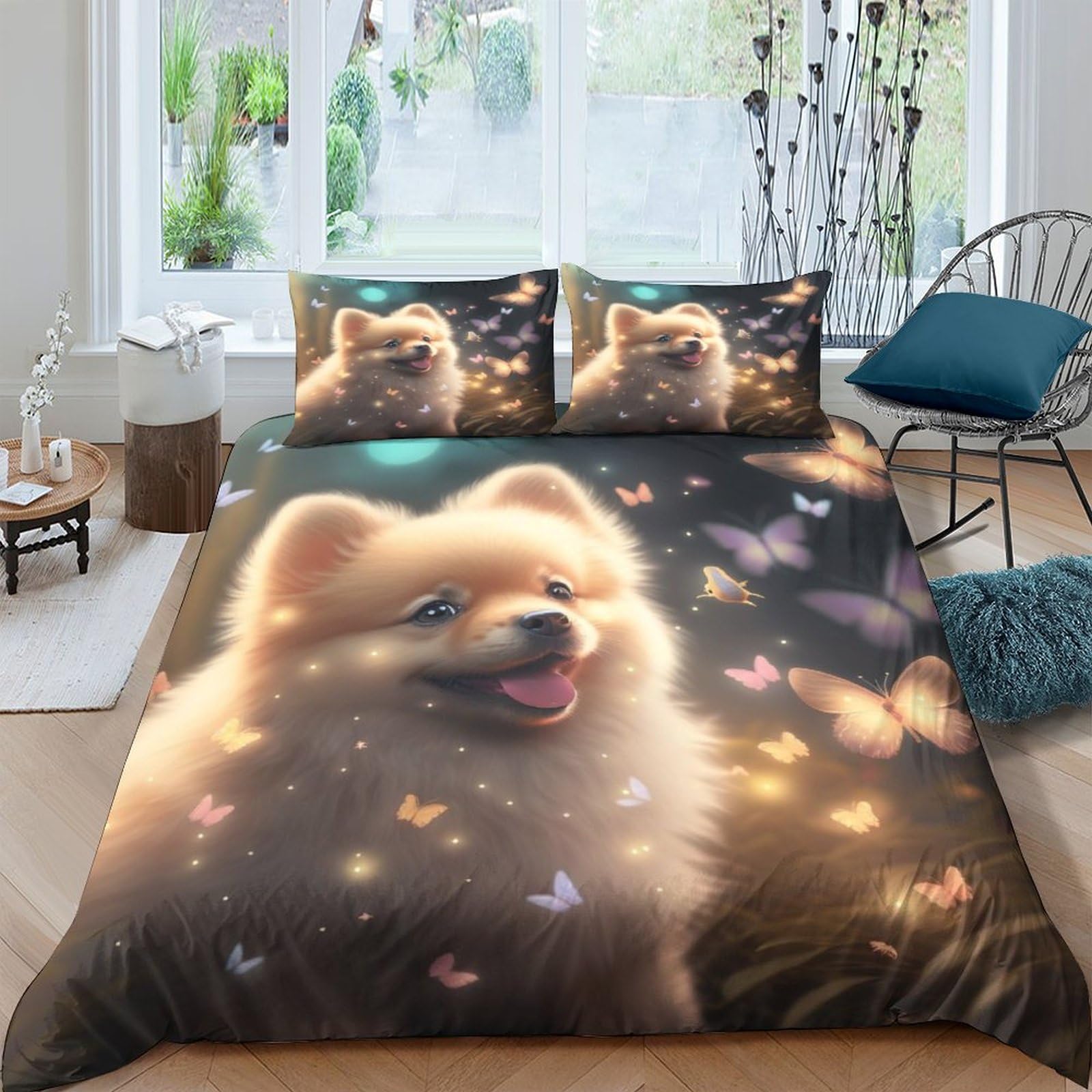 Tnfhsoft Pomeranians Dog Bedding Set Duvet Cover Soft Microfiber Pillowcase Quilt Cover With 3Dprinted With Zipper Closure ， Design For Kids Teenagers Adult Double（200X200cm）