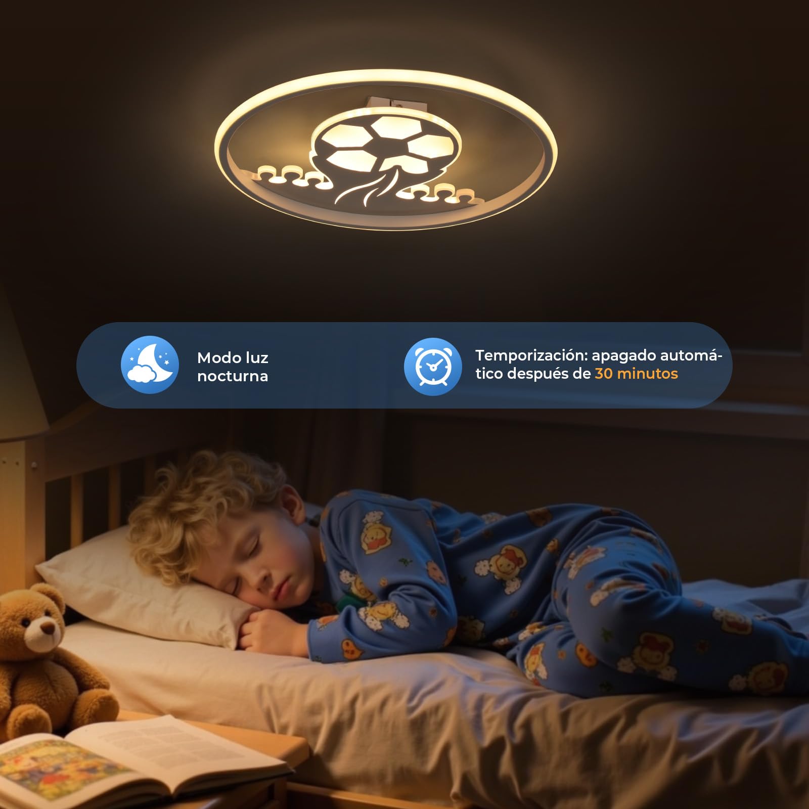 Lampara Techo Infantil: Plafon LED Techo 32W con Mando a Distancia - Futbol Luces 3000K-6000K Regulable con Luz Nocturna y Temporizador para Habitación Niños y Dormitorio Juvenil, Ø30CM