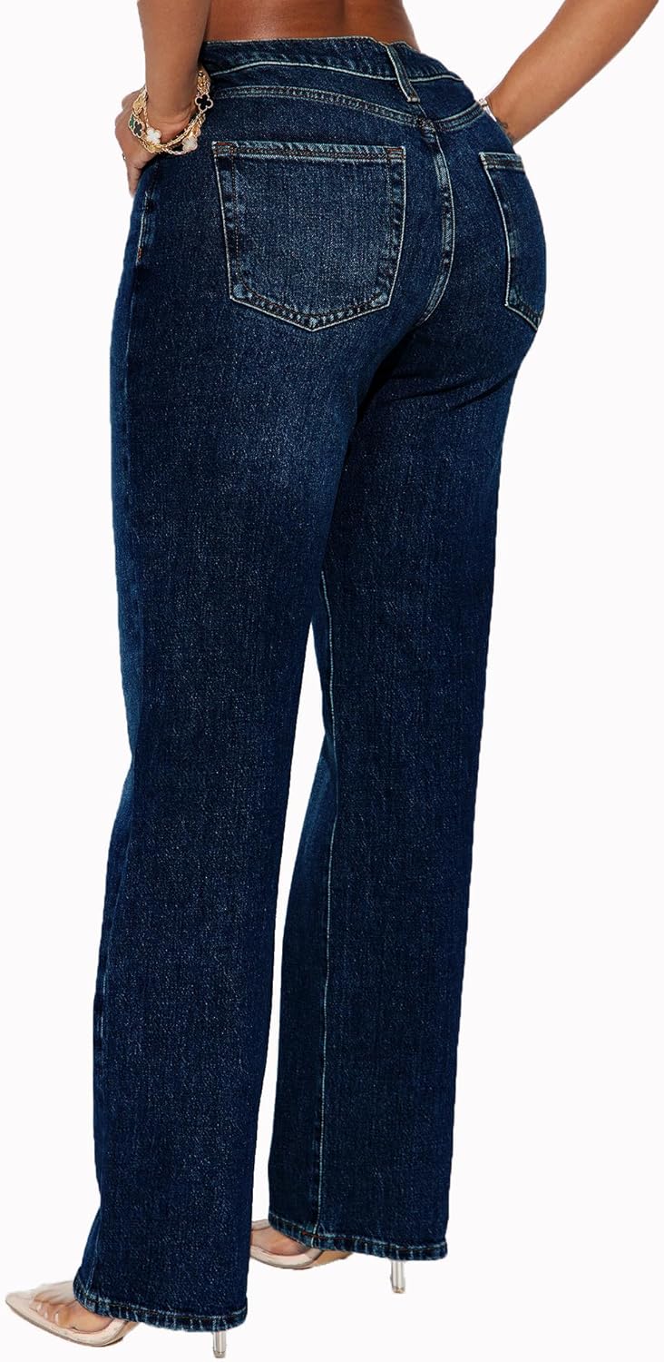 BessCops Straight Leg Jeans for Women High Waisted Wide Leg Stretchy Loose Denim Pants - Image 2