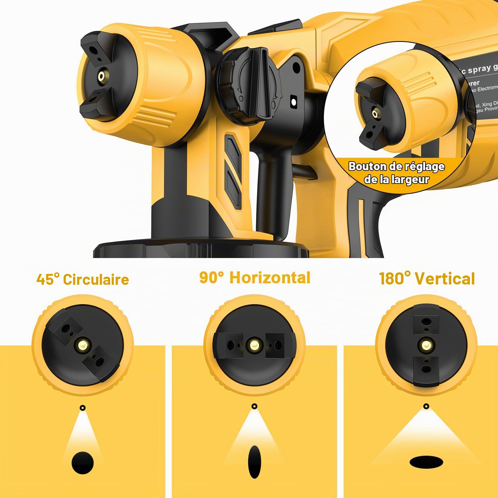 Pistolet a Peinture sans Fil avec 2 * 5500mAh Batterie, ASUNCELL Pistolet Peinture Electrique avec Grand récipient de 1 000 ML, pour Murs, Plafonds, Meubles, Clôtures, Armoires (Jaune)