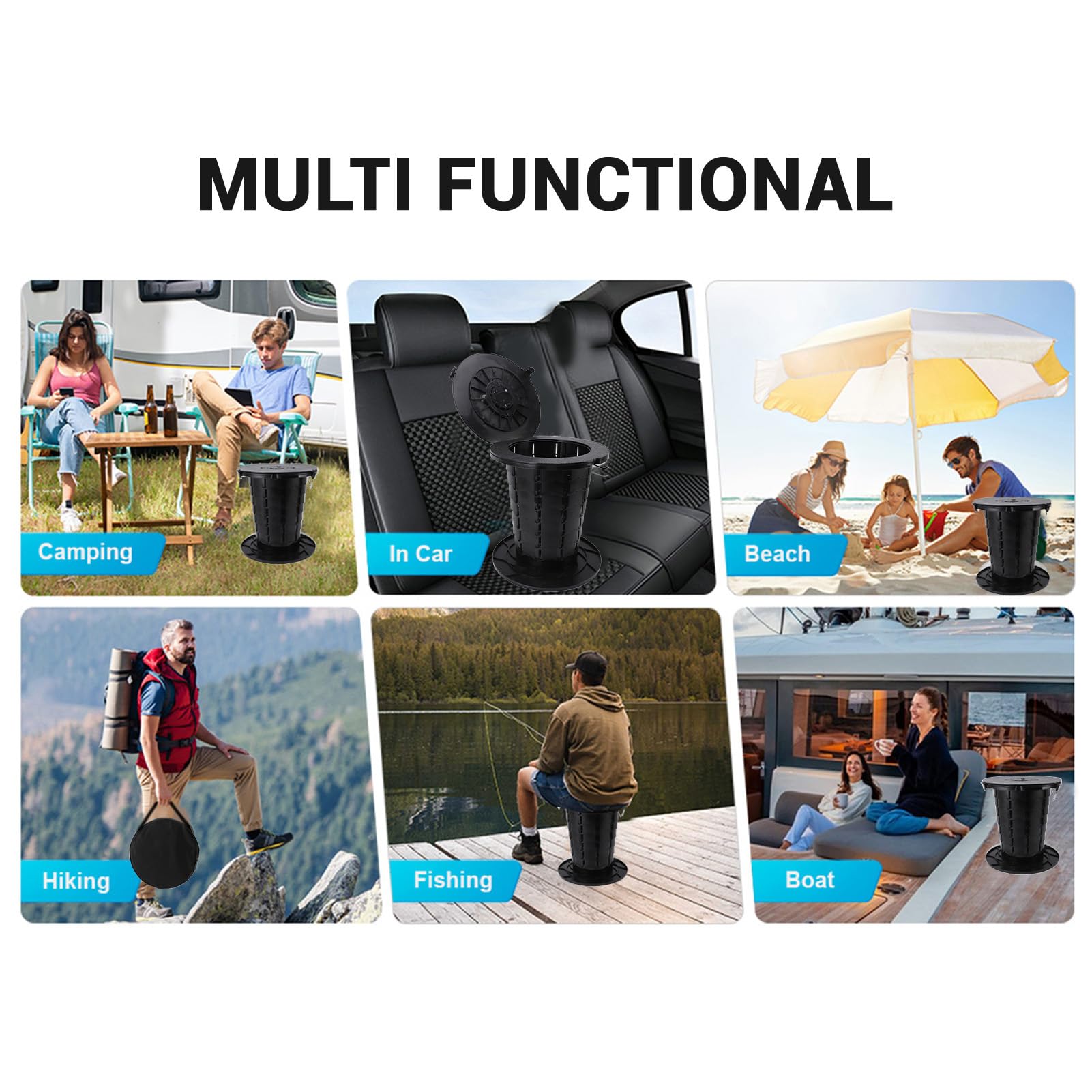 Alomejor Inodoro Portátil Retráctil de Altura Ajustable, Orinal de Viaje Plegable Estable para Acampar, Pescar, Adultos, Niños, Capacidad de Carga de 330,7 LB, Negro