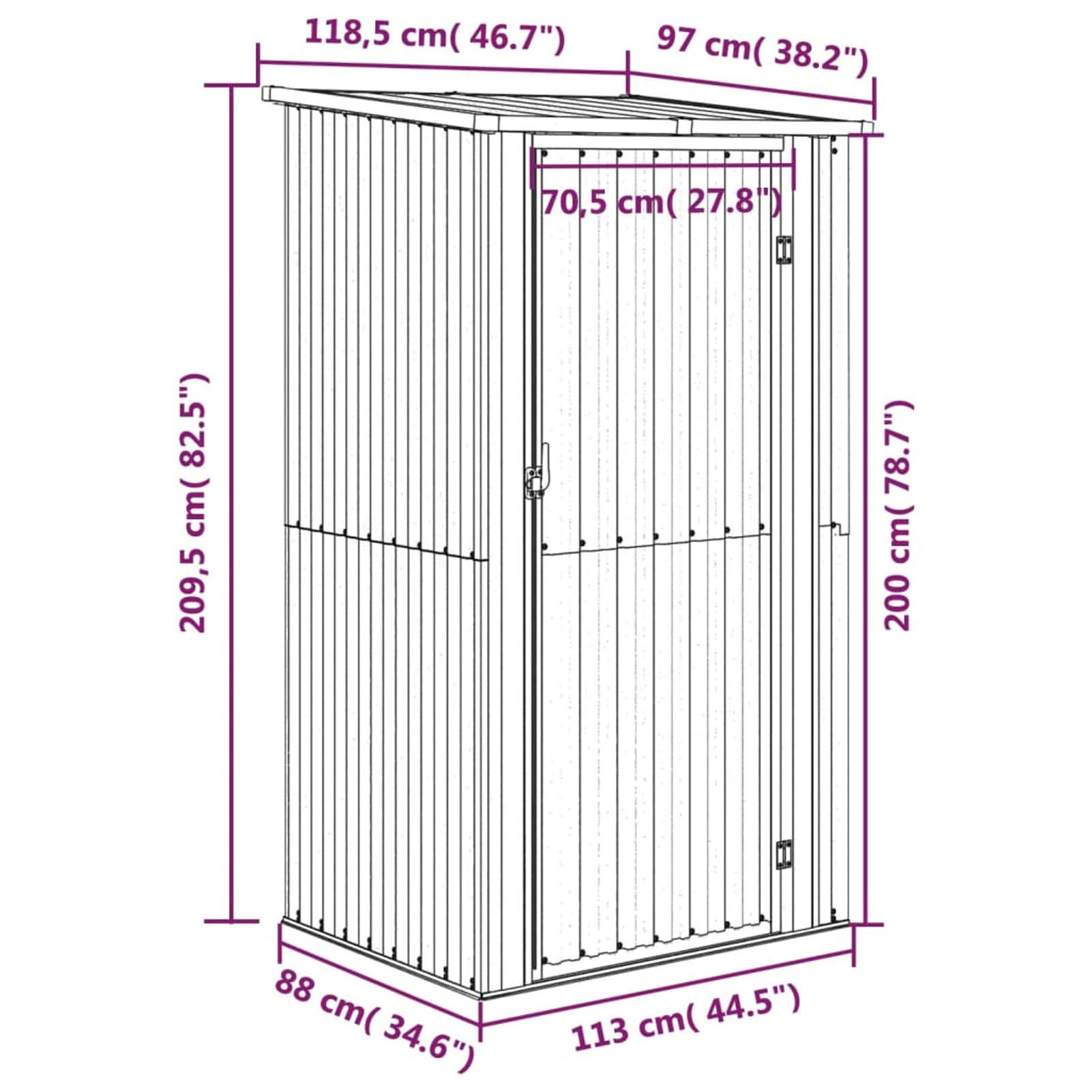 Capanno da Giardino Antracite 118,5x97x209,5 cm Acciaio Zincato,Capannone da Giardino,Casetta da Giardino,Casetta Attrezzi Giardino(SPU:150901)