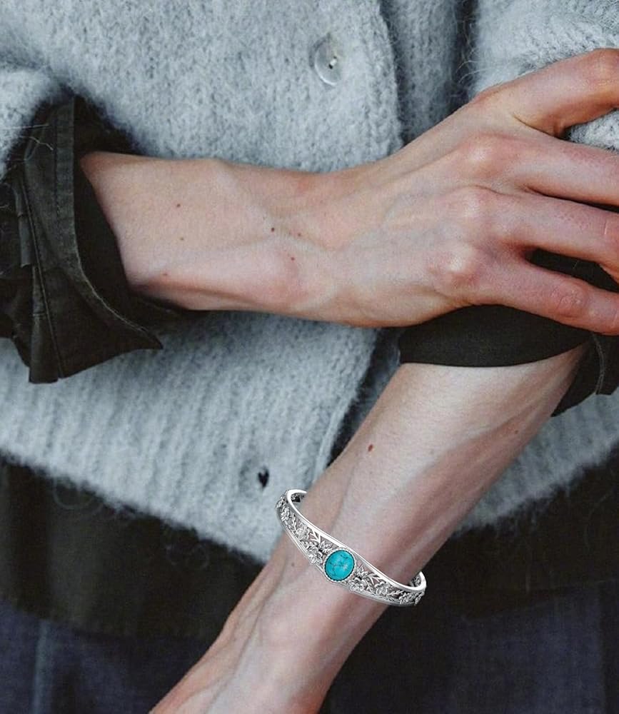 Amazon.com: DOLIOX Genuine Turquoise Vintage Flower Bracelet