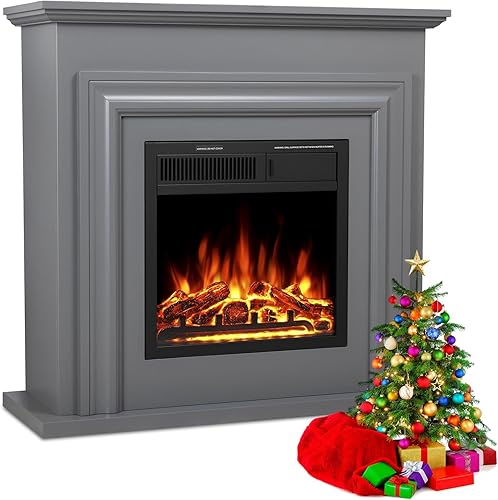 Miniatura 1 de Xbeauty Chimenea eléctrica de 36 pulgadas con repisa, caja de fuego envolvente de madera, soporte de TV con troncos, llama LED ajustable, control
