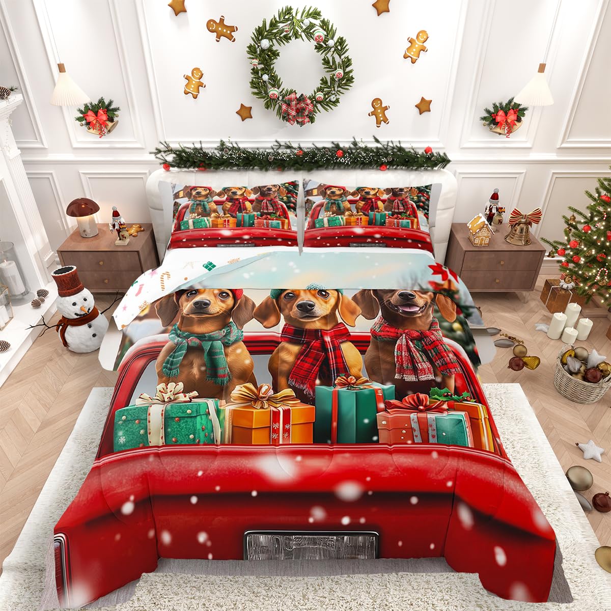 Erosebridal Christmas Kids Quilt Xmas Decor Bedding Set for Kids Boys Girls Adults Cartoon Pet Dogs Comforter Set Queen Size Cute Puppy Animals Duvet